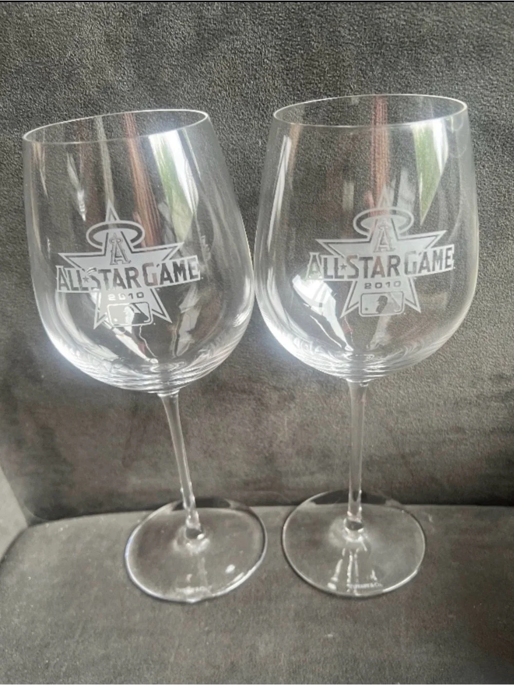 Tiffany & Co RARE 2010 MLB All Star Game Wine Glasses Set of 2 LA Angels EUC